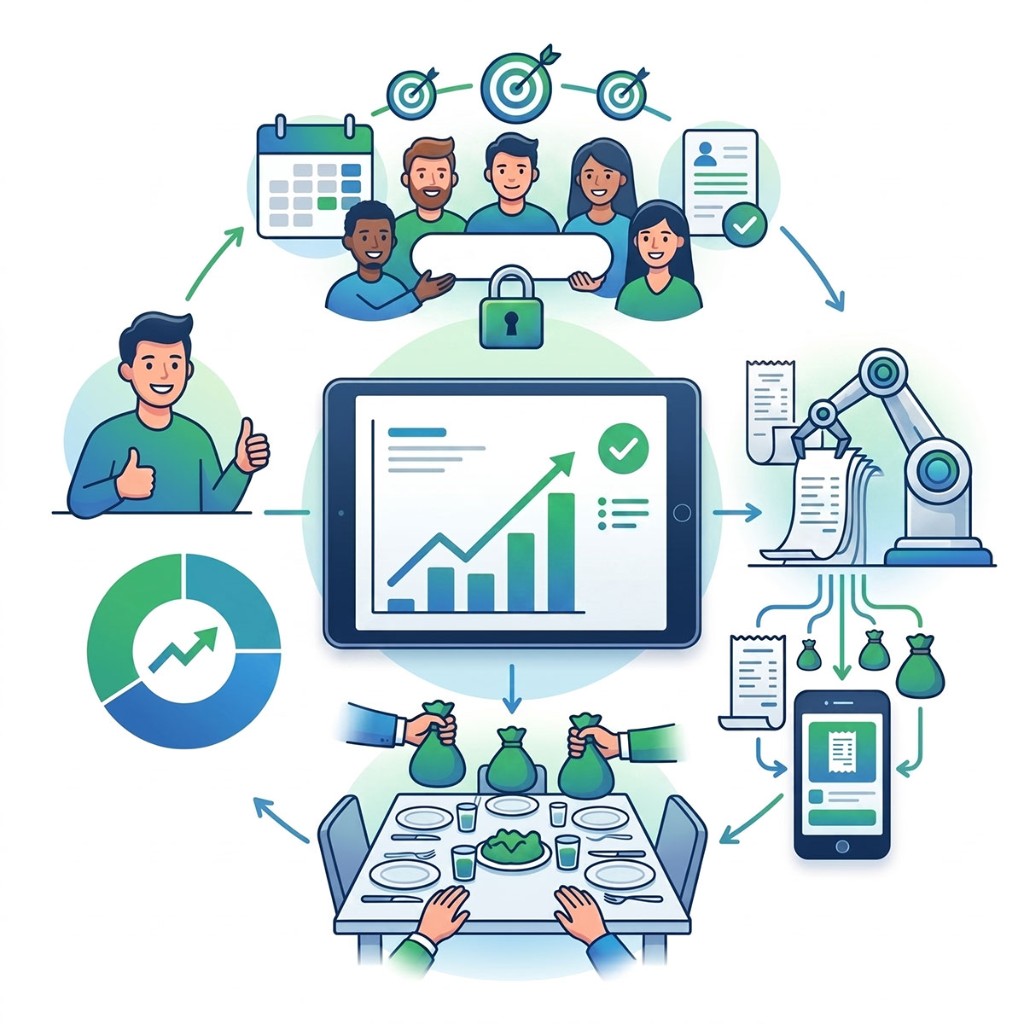 Budget example: per-person fee, subtotal, extras and grand total